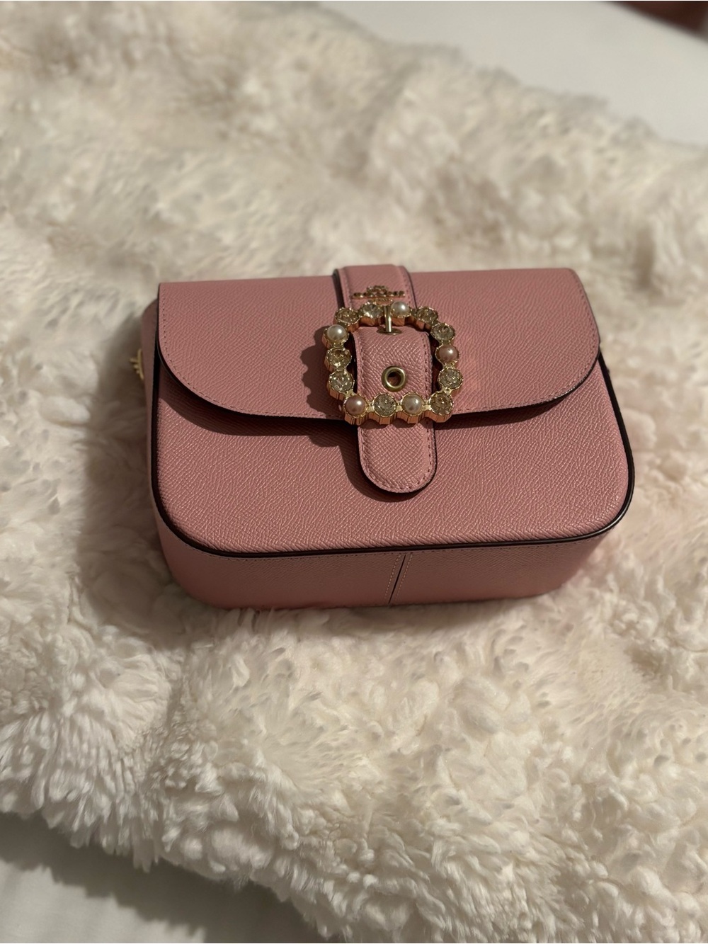 Coach Pink Crossbody with Crystal-Pearl Buckle